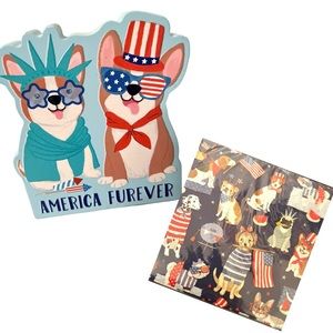Clementine patriotic dogs wooden plaque & cocktail napkins